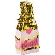 Piñatas Oriental Trading Mini Pink Cheers Champagne Bottle Papier-Mché 3 Pc