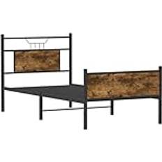 90 cm - Indbyggede opbevaring Sengerammer vidaXL 90x200 cm Uden Madras Røget Eg Sengeramme