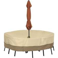 Classic Accessories Round Table & Chair Set Cover With Umbrella Hole - Medium Brown