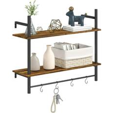 Grey Wall Shelves Homcom Unit with 4 Hooks Wall Shelf