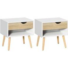 White Bedside Tables Homcom Set of 2 with Drawer and Shelf Bedside Table