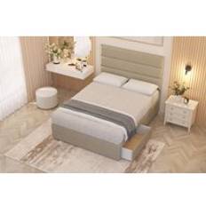 Beige Bed Packages Somnior Chambery Linen Fabric Hybrid Divan Bed Set Single