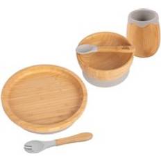 Machine Washable Baby Dinnerware Tiny Dining Bamboo Round Baby Weaning Set 5pc