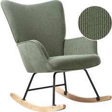 Green Rocking Chairs Beliani Arset Corduroy Dark Green Rocking Chair