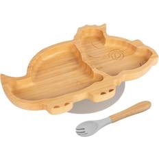 Tiny Dining Bamboo Dinosaur Baby Weaning Plate & Fork Set