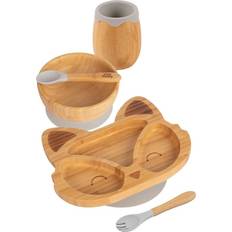 Machine Washable Baby Dinnerware Tiny Dining Bamboo Fox Baby Weaning Set 5pc