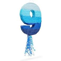 Piñatas Blue Panda Number 9 Pull String Pinata Ombre Blue 16.5 x 11.35 In