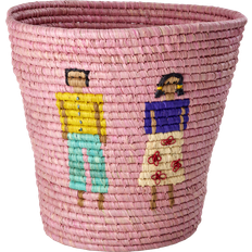 Rosa Korgar Rice Raffia Round Basket with People and 3D Details Korg