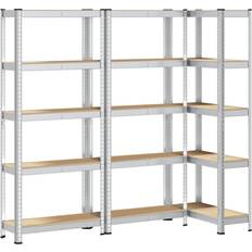 vidaXL Förvaringshyllor 3 St Silver Stål Konstruerat Trä 5 Hyllplan 75 x 30 Hyllsystem