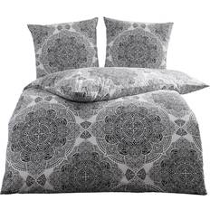 Dreamtex Edel Renforcé Bettwäsche Bettbezug Schwarz, Weiß (200x135cm)