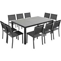 Metal Juegos de comedor de patio Mesa y 10 Sillas Jardín Aluminio y Cerámica Gris Juego de comedor de patio