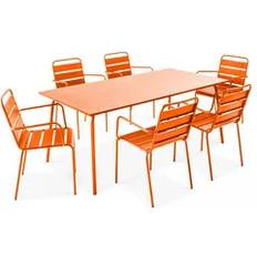 Métal Ensembles repas de patio Table Jardin Et 6 Fauteuils En Métal Orange Ensemble repas de patio