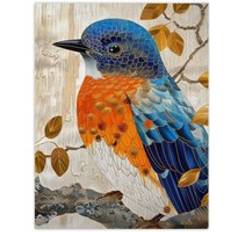 Beige Posters ARTERY8 Wall Art Print Stylised Chinese Blue Flycatcher W18 inch x H24 inch Poster