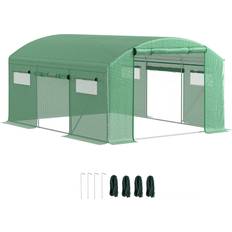 Greenhouses OutSunny Polytunnel Greenhouse with 3 Roll-up Doors 4 x 3 x 2m Stainless steel