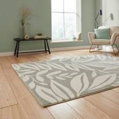 Catherine Lansfield Sorral Leaves Sage Rug Green
