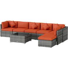 Orange Garden & Outdoor Furniture OutSunny 8 Pieces Patio Rattan Sofa Outdoor Lounge Set