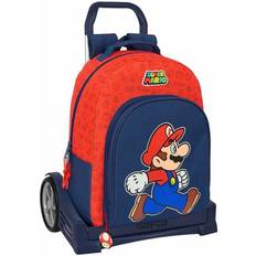 Orange School Bags Safta Super Mario Themed School Rucksack with Wheels - Red and Dark Blue