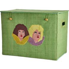 Rice Raffia Opbevaringsboks Med Engle 47x36x28cm Grøn Kurv