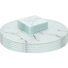 Marble Coasters Harbour Housewares 12 Pc Round Glass Placemats Set 30 cm Coaster