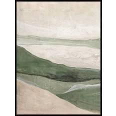 Design Målning Green Field 90x120 cm Svart Ram Grön