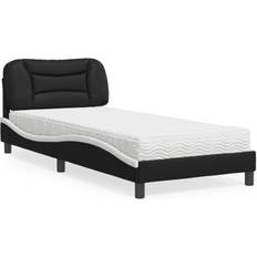 vidaXL Bed With Mattress Black And White 90x190 cm Single Faux Leather