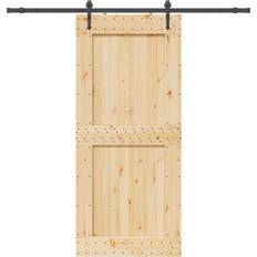 Doors vidaXL with Hardware Set 100x210 cm Solid Wood Pine - Brown Sliding Door (x210cm)