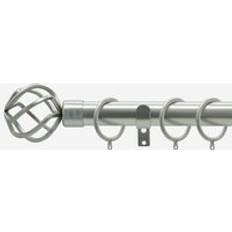 Silver Curtain Rods Brushed Steel 28mm Cage Fixed Length Metal Curtain Pole 115 cm