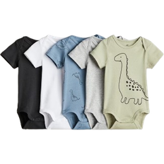 H&M Baby Cotton Bodysuits 5-pack - Light Green/Dinosaurs (1159381022)