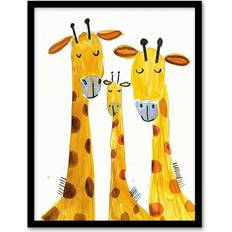 Yellow Framed Art ARTERY8 Giraffe Family Bright Folk A4 Framed Art
