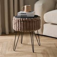 OHS Faux Fur Ribbed Storage Hairpin Mink Seating Stool