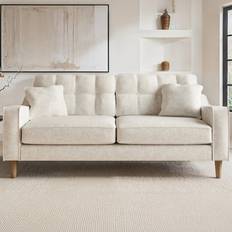 Beige Sofas Solace+Co Jude 3 Seater Midcentury Fabric Sofa