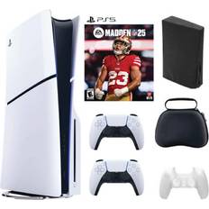 Game Consoles Sony PS5 Slim Disc Bundle: PS5, 1TB SSD, Madden NFL 25, 2 Controllers, Carrying Cases (1000039671-1) White