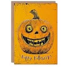 Halloween Cards & Invitations ARTERY8 Happy Carved Pumpkin Smile Bold Orange Design Halloween Card
