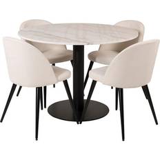 Marmor Bordsgrupper Ebuy24 EstelleØ106WHBL Matgrupp Vit Marmor 4 Velvet Matstola Sammet Beige Bordsgrupp