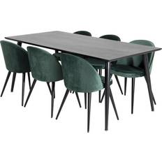 Grøn Bordgrupper Ebuy24 Spisebordssæt 180 x 90 cm Sort Og 6 Velvet Stole Bordgruppe