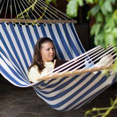 Hammocks Northlight Striped Macrame Quilted Two Person Double Hammock 9 ft x 56 in
