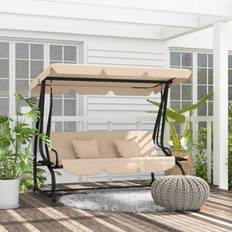 OutSunny Canopy Porch Swings OutSunny 2-in-1 Garden Swing Chair Light Brown