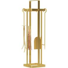 Fire Companion Sets OutSunny 842-363V00GD Outsunny 5 Piece 32 in. Modern Metal Fireplace Accessories Set Gold