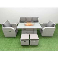 Fimous PE Rattan Garden Furniture 2 Small Stools Outdoor Lounge Set