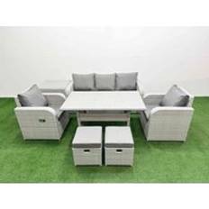 Fimous Rectangular Dining Table Side Table 2 Small Stools Outdoor Lounge Set