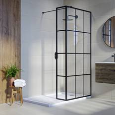 1000mm Wet Room Shower Screen Black Grid