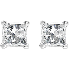 Haus of Brilliance Square Near Solitaire Stud Earrings - Silver/Diamonds