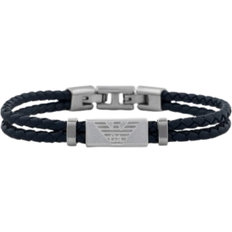 Argento - Uomo Bracciali Emporio Armani OFFICIAL STORE Bracciale In Acciaio Inossidabile Pelle Nera