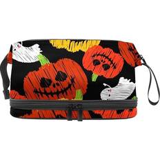 VAPOKF Happy Halloween Pumpkins And Ghosts Double Layer Cosmetic Bag - Multicolour