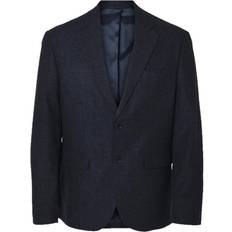 Selected Homme Checked Wool Blend Blazer - Dark Blue