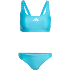 Blue - Women Swimwear adidas 3-Stripes V-Back Bikini - Lucid Cyan/White