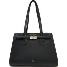 Elegant Læder Shopper Taske - Sort