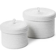 Basket With Lid 14x19 cm and 16x23 cm Beige 2 pcs