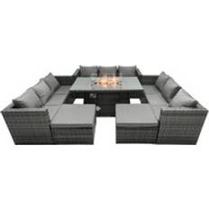 Fimous Rattan Garden Furniture Firepit 11 Seater Patio Dining Set