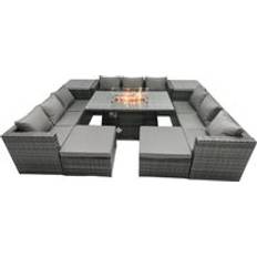 Garden firepit table Fimous Rattan Garden Furniture Firepit 10 Seater Patio Dining Set